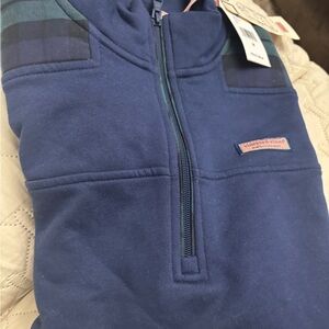 Vineyard Vines Blue Half-Zip Sweatshirt with Plaid Accents
